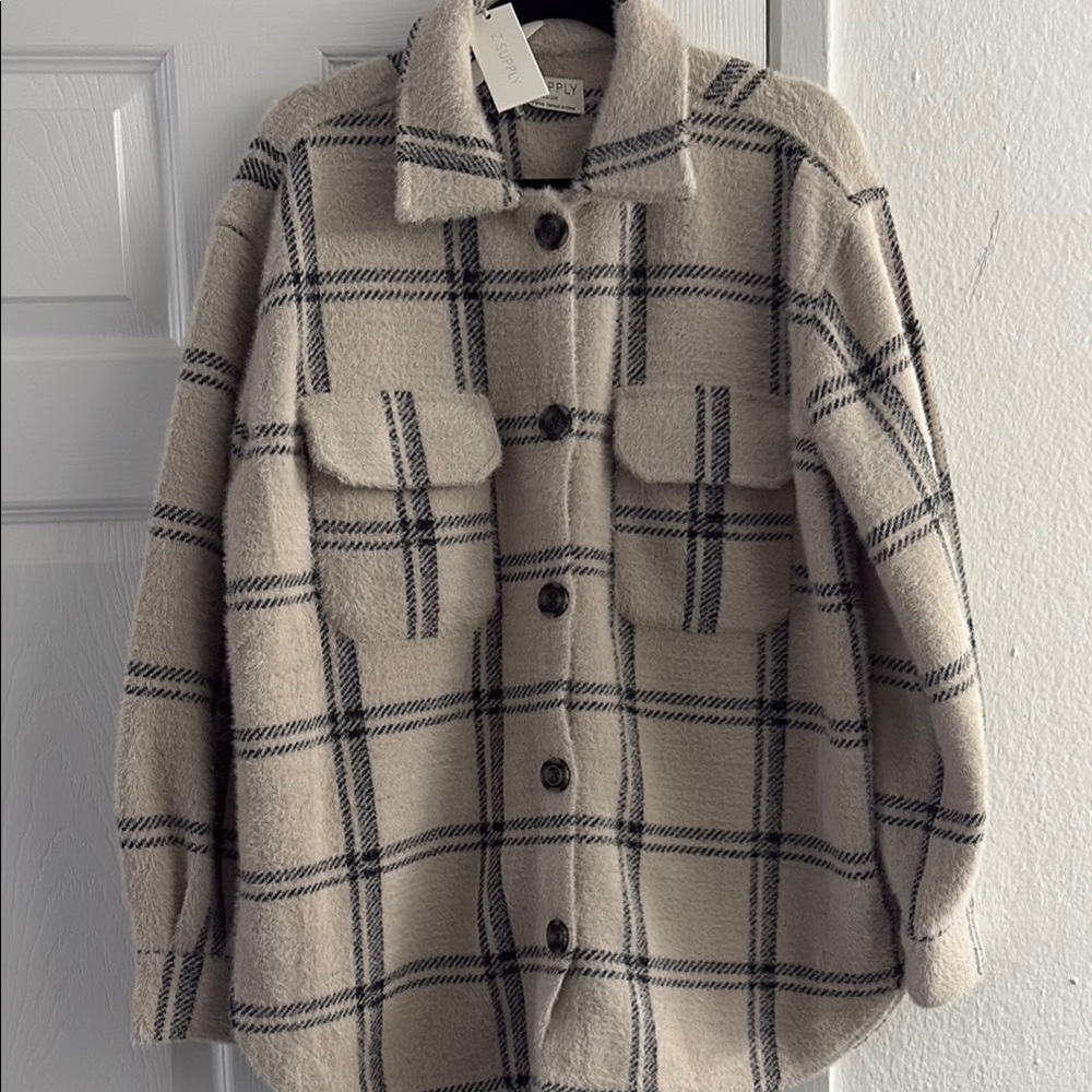 Z Supply Beige and Black Plaid Shacket